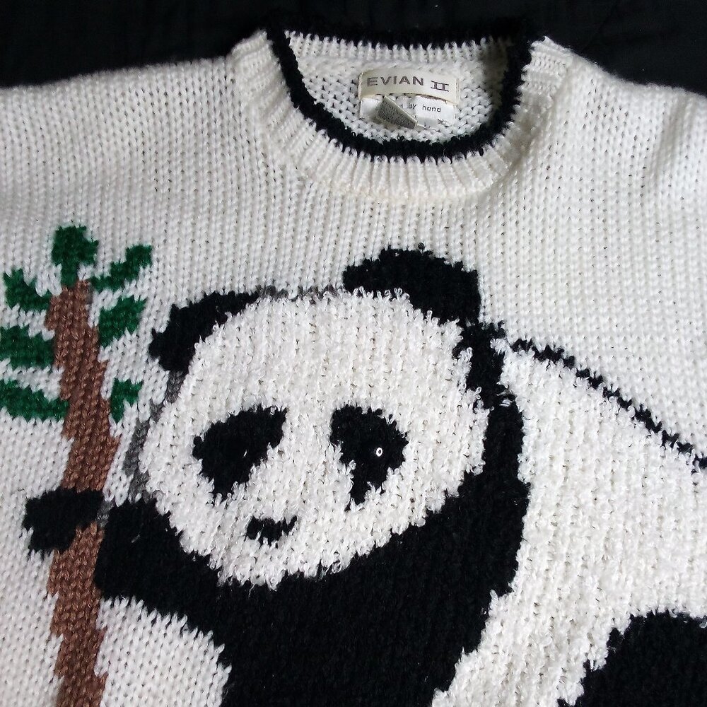 Vintage Evian 2 Big Panda Hand Knit Crewneck Sweater